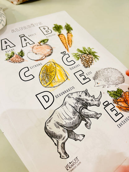 Latviešu valodas alfabēta krāsojamās lapas | Printējams PDF bērniem