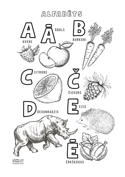 Latviešu valodas alfabēta krāsojamās lapas | Printējams PDF bērniem