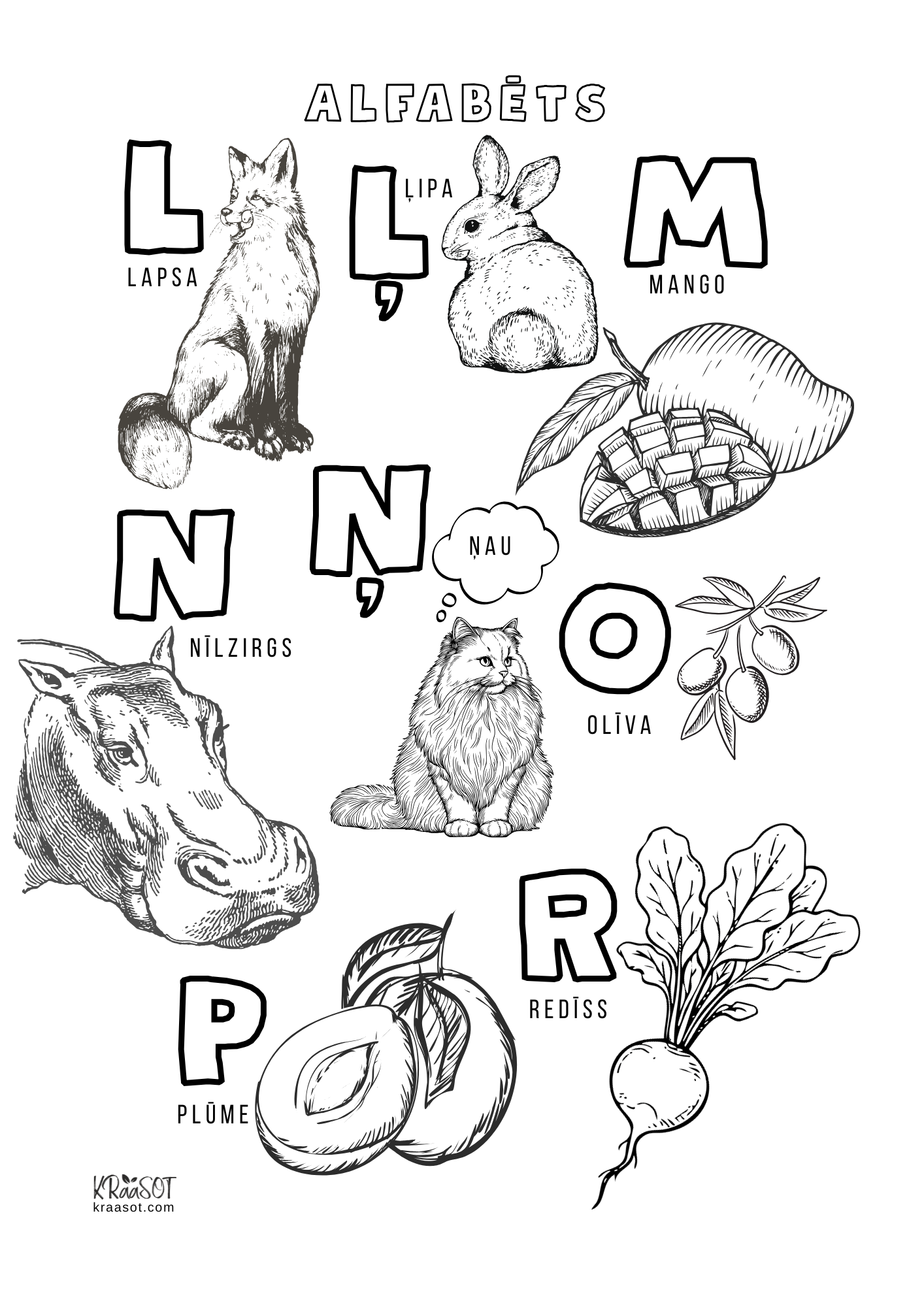 Latviešu valodas alfabēta krāsojamās lapas | Printējams PDF bērniem