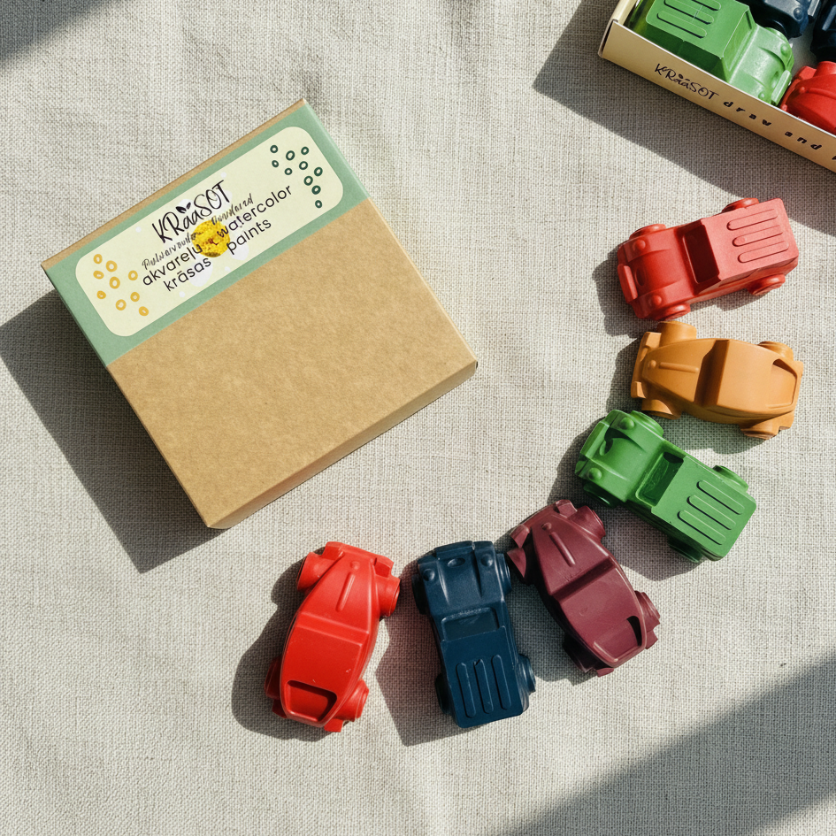 Mākslinieka komplekts | AUTOMAŠĪNU krītiņi + 8 krāsu akvareļu komplekts