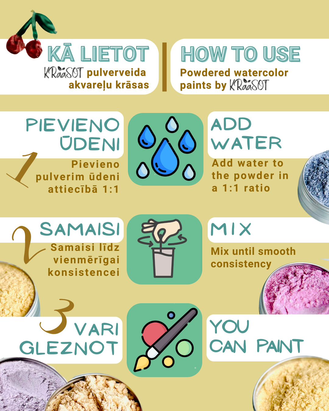 Powdered Watercolor Paints (set of 8 colors)