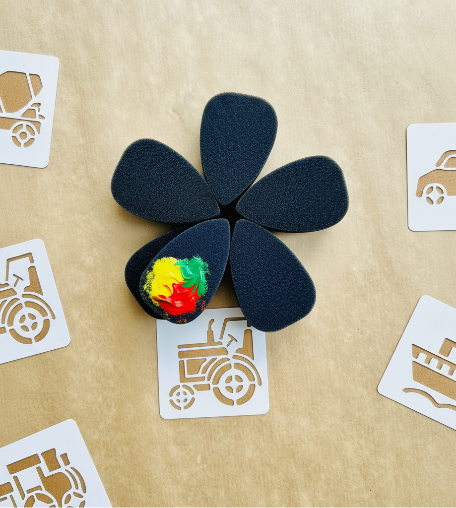 Flat lay ar transporta trafaretiem